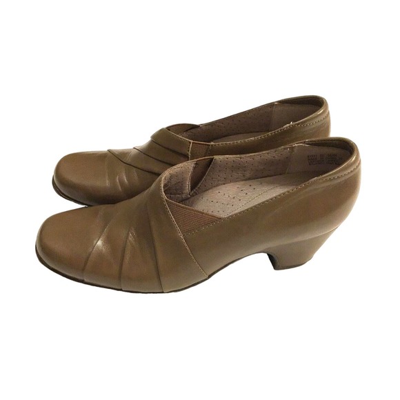 Clarks Artisan Women Slip On Heels Leather Gray-Brown Size 8N 87377 Y2K Style - Picture 1 of 6